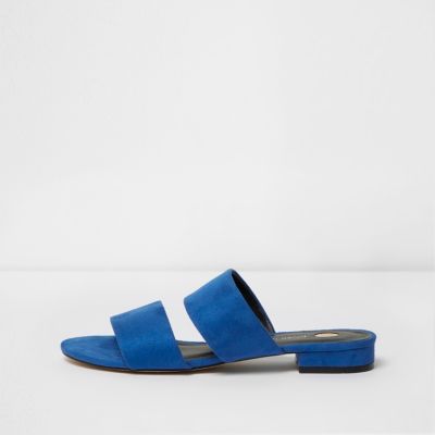 Blue two strap mules